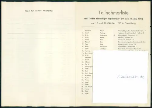 Gevelsberg 1957 Veteranentreffen Liste 253 Panzerjäger Abtei Wehrmacht 106 Namen