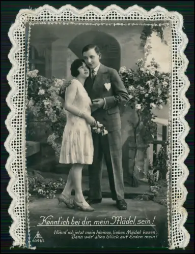 AK - Liebespaar Mode 1920er - mit Spitzenband montiert -1934 gel. nach Sittensen