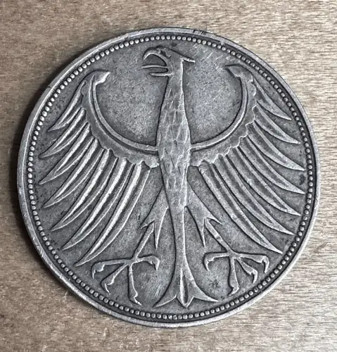 1951 Stuttgart 5 Deutsche Mark - Bundesrepublik Deutschland Silbermünze Adler F