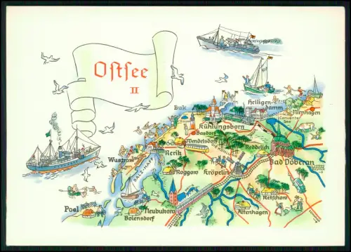 Bad Doberan Kühlungsborn Heiligendamm Ostseeküste Mecklenburg  farbige Landkarte