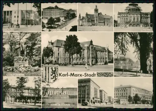 Foto AK  Karl-Marx-Stadt DDR Mehrbildkarte Rathaus Opernhaus Museum Hauptbahnhof