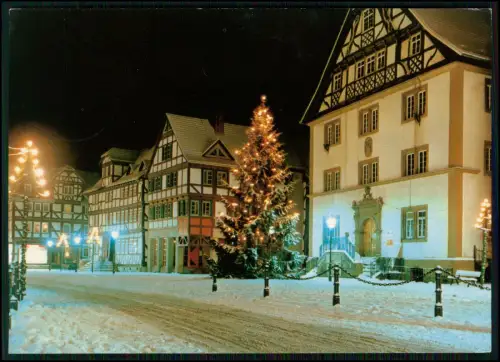 AK Rotenburg Fulda Rathaus Marktplatz Winterabend Weihnachtsbaum Fachwerk Hessen