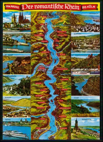 AK - Mainz Köln Rhein Karte Der romantische Rhein - Deutschland Rheinreise Karte