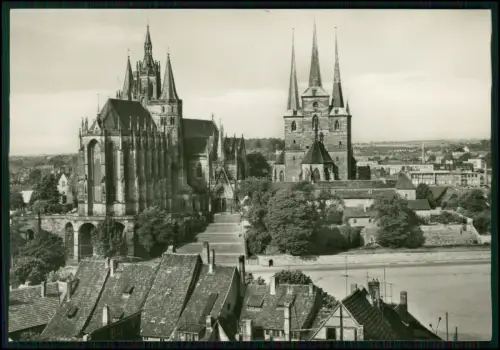 Foto AK - Erfurt Domplatz mit Dom und Severikirche - Thüringen alte Aufnahme DDR