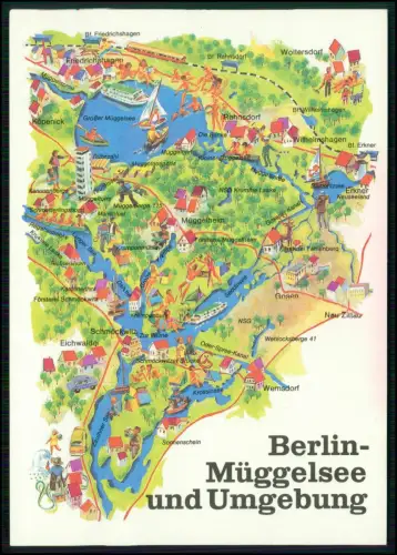 AK Berlin Müggelsee - Landkarte farbenfroh Köpenick Rahnsdorf Schmöckwitz Erkner
