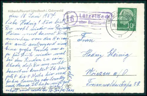 AK - Lützelbach Odenwald - Kirche Häuser - 1957 Landpoststempel über Darmstadt