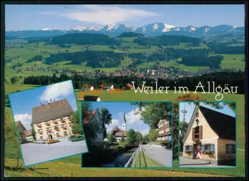 Foto AK - Weiler im Allgäu - Dorf Straßenansicht - auch Panorama mit Alpenblick