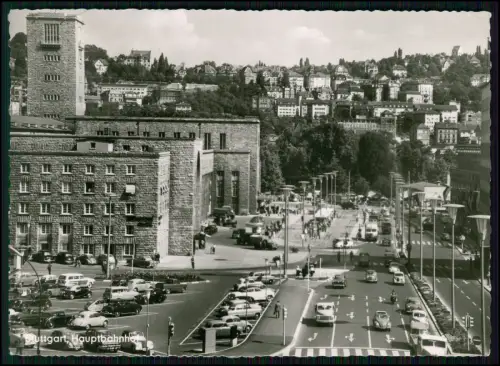 Stuttgart Hauptbahnhof historische Straßenansicht 1960 gel. Olympia-Briefmarke