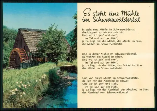 AK  Schwarzwald Wasser-Mühle mit Gedicht Es steht eine Mühle im Schwarzwäldertal