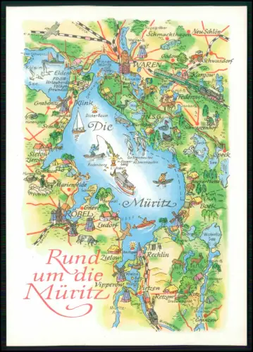 Farbig illustrierte Landkarte Müritzregion Waren Röbel Rechlin Klink Zielow Boek