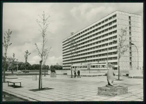 AK Schwedt Oder Leninallee DDR Architektur Wohnblock Skulptur Tram 1960er Jahre
