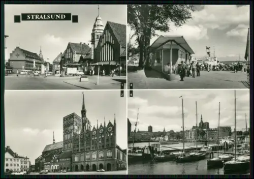 Stralsund - Alter Markt Rathaus Hafen Fahrgastschiff Anleger DDR Foto VEB Köthen