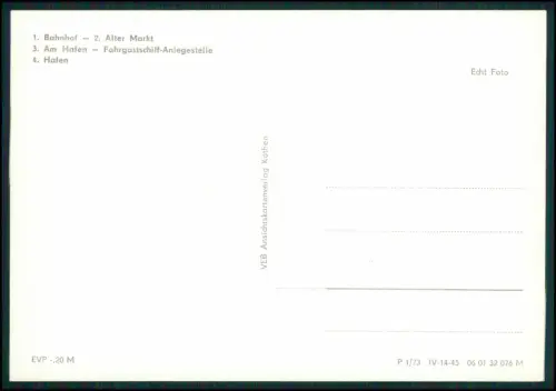 Stralsund - Alter Markt Rathaus Hafen Fahrgastschiff Anleger DDR Foto VEB Köthen