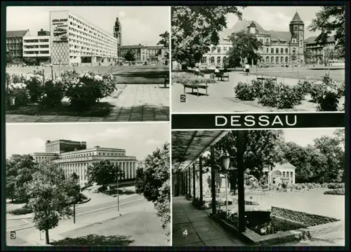 Foto AK - Dessau - Landestheater Postamt Wilhelm-Pieck-Straße Teehäuschen