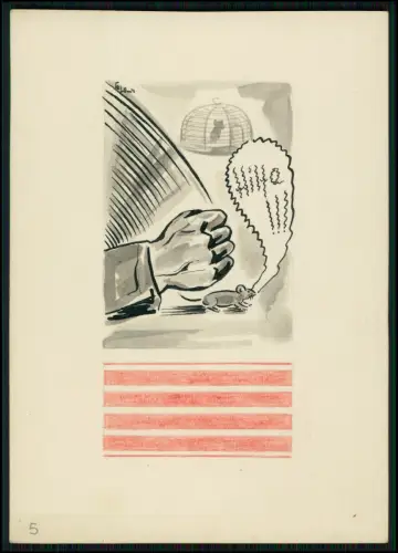 2x 15x10 -Künstlerzeichnung signiert 2. Weltkrieg Karikatur Soldat Schlamm Humor