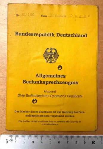 Allgemeines Seefunksprechzeugnis 1952 Büdelsdorf Hamburg Hermann Degen Lichtbild