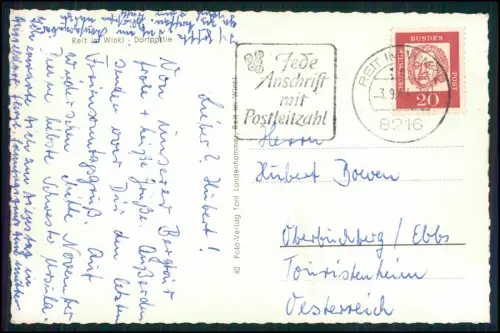 Foto AK - Reit im Winkl - Dorfansicht mit Kühen - und Pfarrkirche St. Pankratius