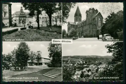 Essen-Werden Abteikirche, Rathaus, Jugendherberge Pastoratsberg Blick Ruhrbrücke