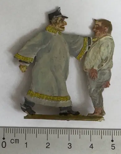 Nürnberg Zinnfigur Polizist mit Bürger - handbemalt humoristisch - 6x5cm