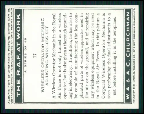 14x Serie Churchman’s Cigarettes The R.A.F. at Work 1939 Royal Air Force England