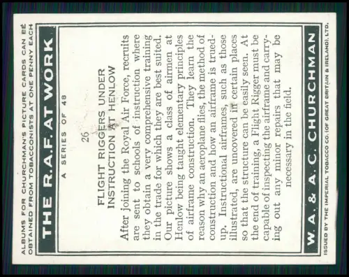 14x Serie Churchman’s Cigarettes The R.A.F. at Work 1939 Royal Air Force England
