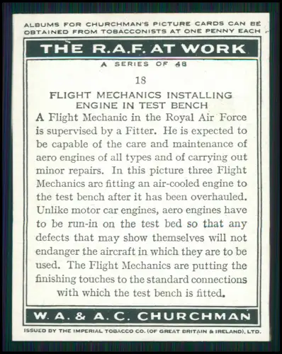 14x Serie Churchman’s Cigarettes The R.A.F. at Work 1939 Royal Air Force England