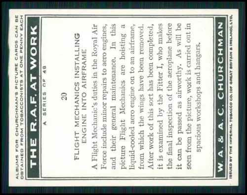14x Serie Churchman’s Cigarettes The R.A.F. at Work 1939 Royal Air Force England