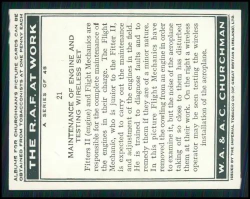 14x Serie Churchman’s Cigarettes The R.A.F. at Work 1939 Royal Air Force England