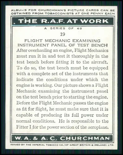 14x Serie Churchman’s Cigarettes The R.A.F. at Work 1939 Royal Air Force England