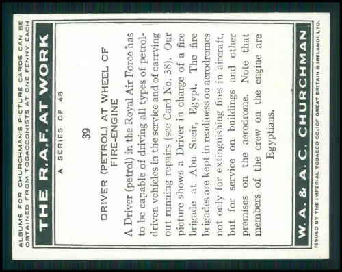 13x Serie Churchman’s Cigarettes The R.A.F. at Work 1939 Royal Air Force England