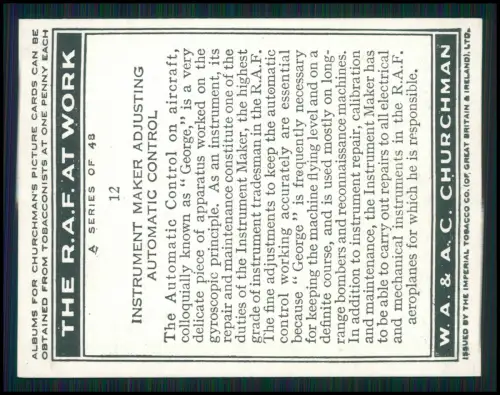 13x Serie Churchman’s Cigarettes The R.A.F. at Work 1939 Royal Air Force England