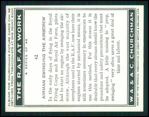13x Serie Churchman’s Cigarettes The R.A.F. at Work 1939 Royal Air Force England