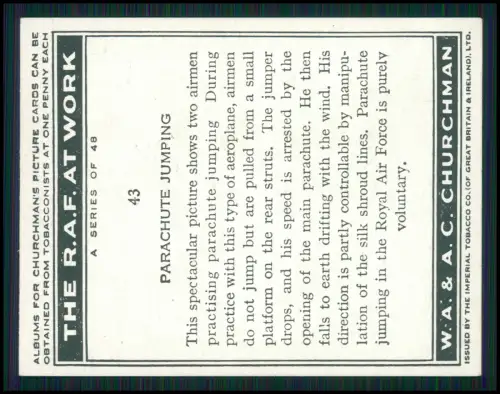 13x Serie Churchman’s Cigarettes The R.A.F. at Work 1939 Royal Air Force England