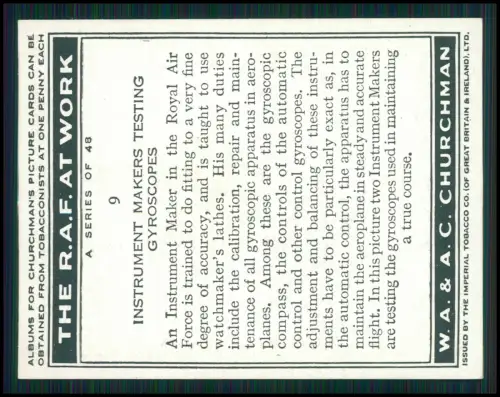 13x Serie Churchman’s Cigarettes The R.A.F. at Work 1939 Royal Air Force England