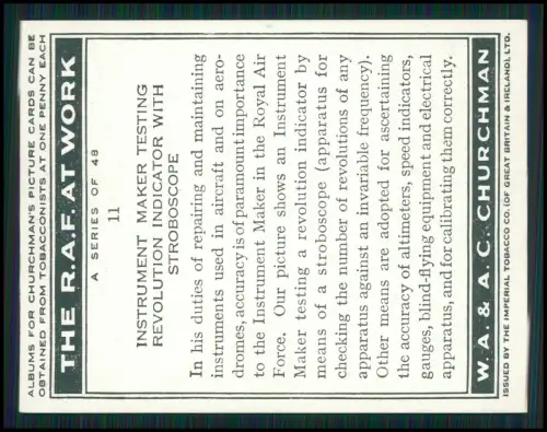 13x Serie Churchman’s Cigarettes The R.A.F. at Work 1939 Royal Air Force England