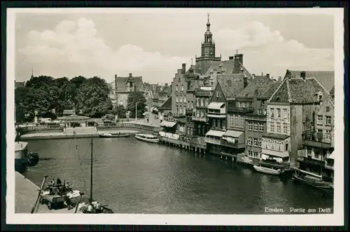 Delft in Emden Rathaus Giebelhäuser am Wasser Boote am Innenhafen Cekade AK 1936