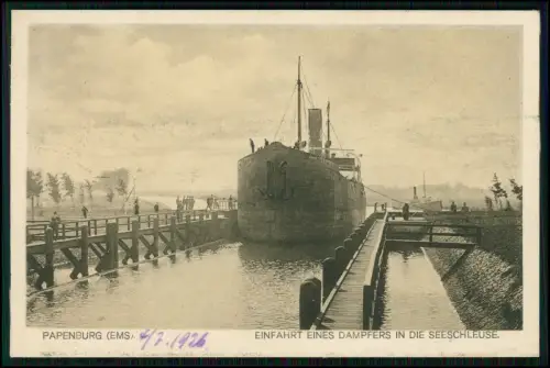 Papenburg Ems - Dampfer in Seeschleuse 1926 Schiffahrt Hafen maritime Geschichte