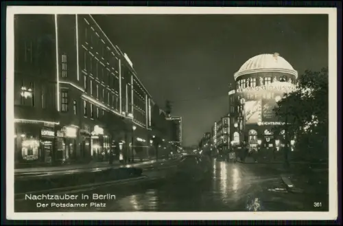 Berlin Potsdamer Platz bei Nacht 1935 gel. Haus Vaterland Kempinski Lichtreklame