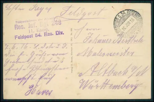 1. WK Löwen Belgien Res. Inf. Rgt. 248, 11. Kompanie, Feldpost 54. Res. Division