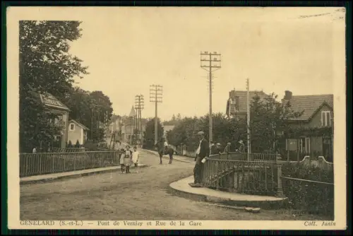 AK 1.WK - Genelard Pont de Vernizy Rue de la Gare Frankreich Saône-et-Loire 1915