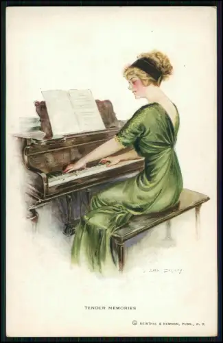 4x AK - Reinthal & Newman Jugendstil - Lithografie Frau Katze Klavier Liebespaar