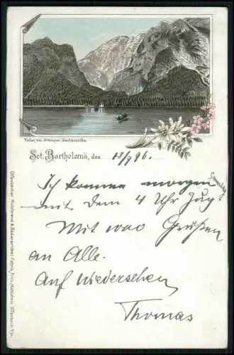 AK - Berchtesgaden St. Bartholomä am Königssee Lithographie 1896 gelaufen Bayern