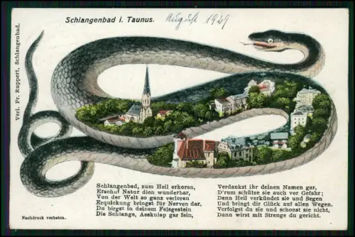 AK - Schlangenbad im Taunus - Motiv Schlange als Symbol des Aesculap - 1929 gel.