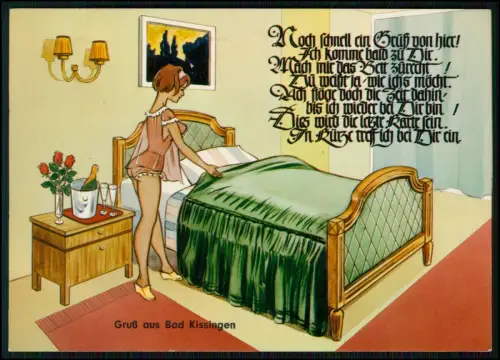 AK  Humorvoll junge Frau in einem rosa leicht transparenten Nachthemd Pantoffeln