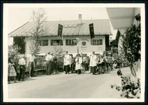 4x Foto 13x9cm - Prozession Dorf Bayern - Gebäude Aufschrift Fremdenheim Angerer