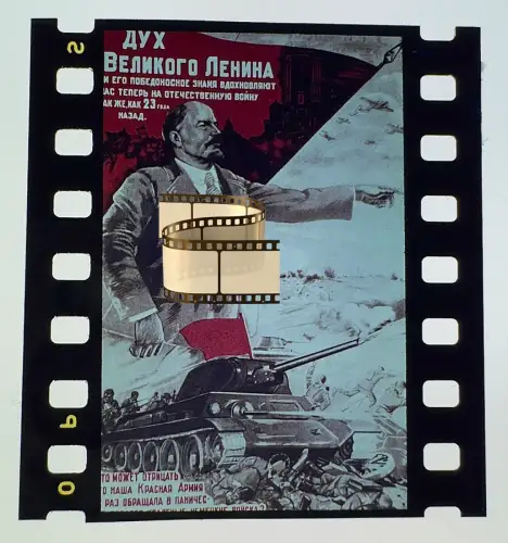 Dia 4x3,5cm - Wladimir Lenin mit sowjetische Soldaten Panzer Flugzeuge im Kampf