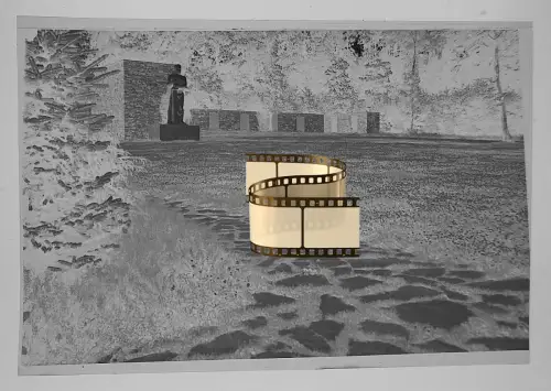 2x Orig. Negativ 9x6cm - Kriegsdenkmal Krieger stützt sich Schwert Mauer 1914-18