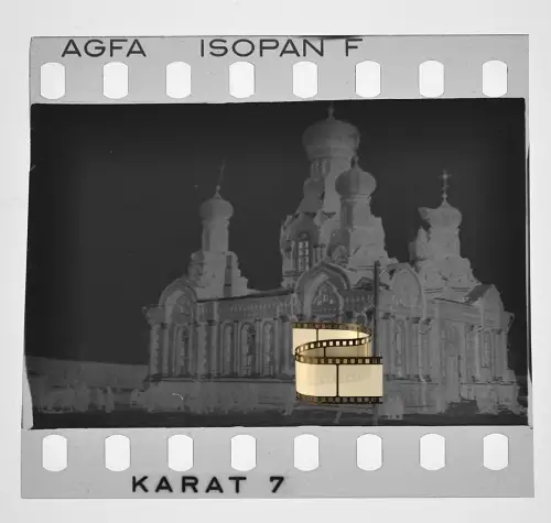 Orig. Negativ 4x3,5cm - Wehrmacht Soldaten - Kirche Kathedrale Russland - 1942