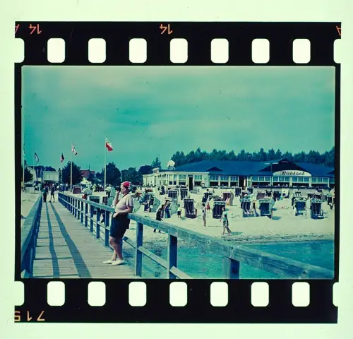 6x Original Fab-Dia 4x3,5cm  Ostseebad Grömitz Holstein Seebrücke Kursaal 1960er