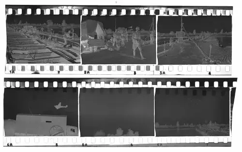 6x Original Negativ - 4x3,5cm - Wehrmacht Soldaten - Einsatz Ostfront Brücke ..